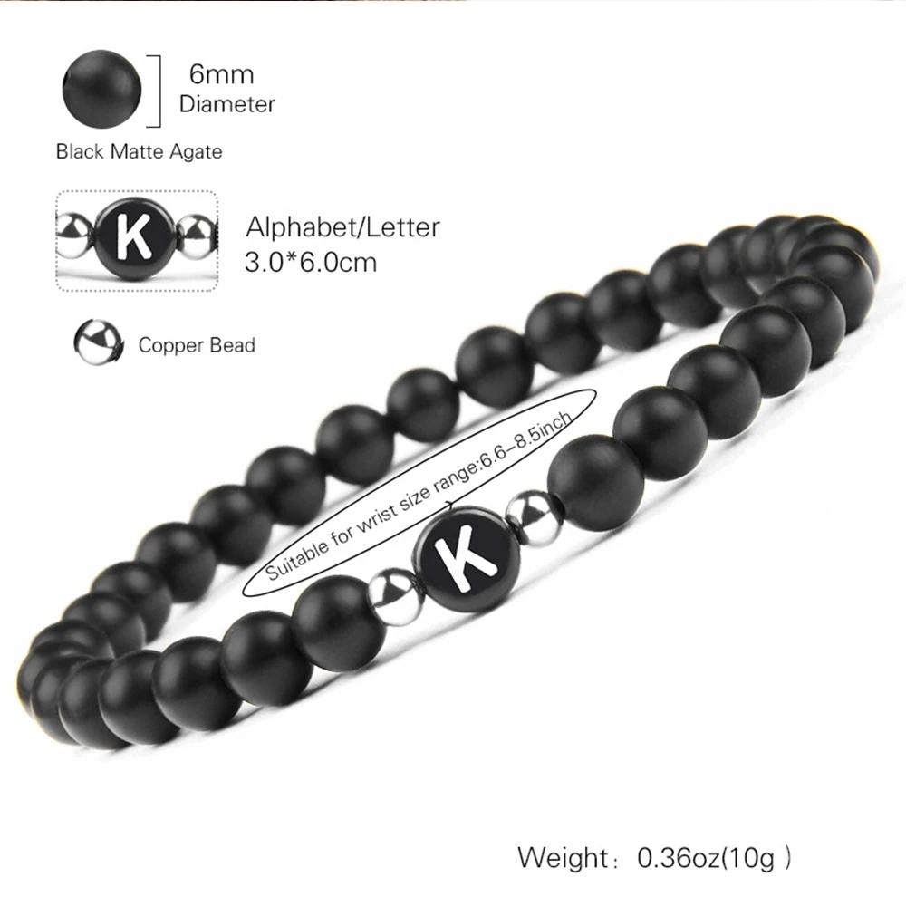 6mm 26 Písmen Náramek Unisex Černý Matný Kámen Korálkový Náramek Ručně Vyráběný DIY Náramek pro Ženy Muže Páry Dárky k Přátelství