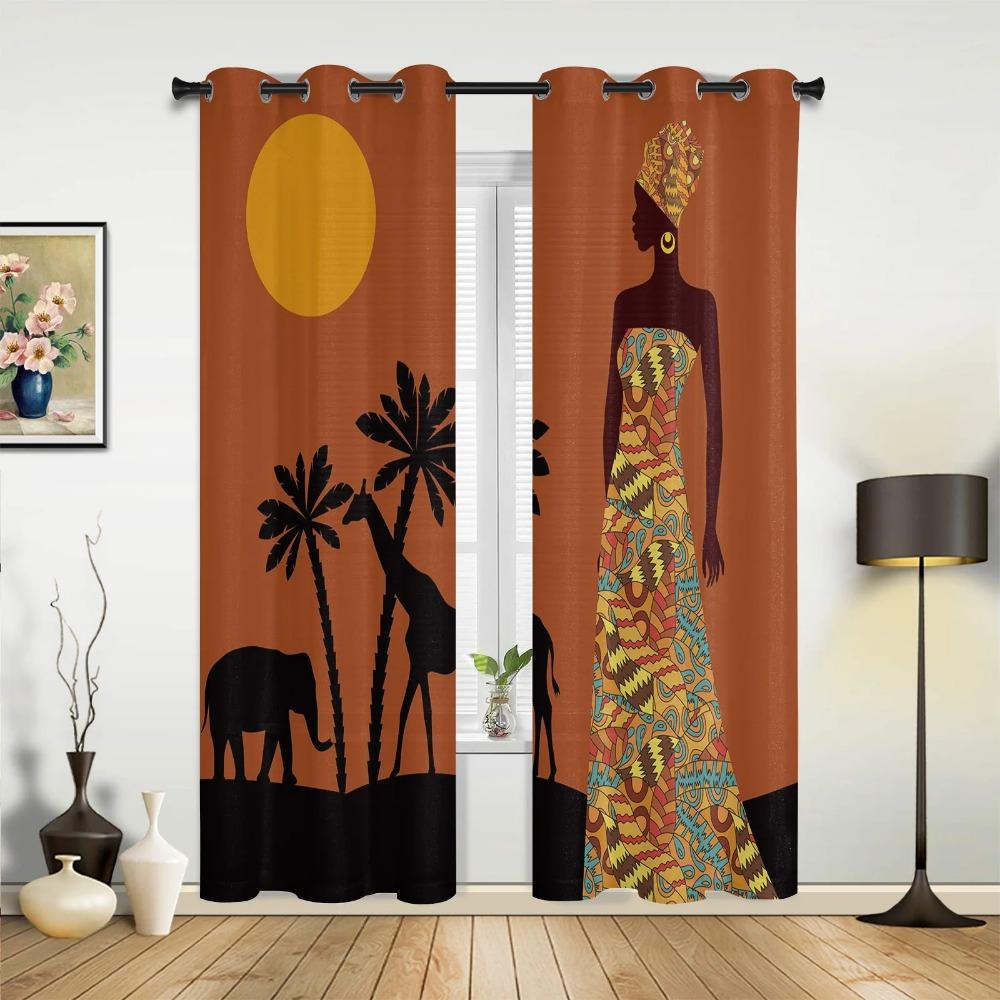 African Woman Yoga Vase Silhouette White Curtains for Bedroom Living Room Drapes Kitchen Children Window Curtain Home Decor