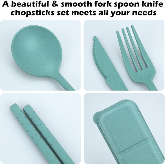 4 Sets Reusable Utensils Set with Case,Travel Utensils with Case,Reusable Utensils for Lunch Box accessories,Portable Chopsticks Knife Fork and Spoon