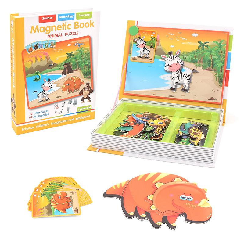 Funny Children's Intelligent Magnetic Book 3D Cartoon Puzzles Jigsaw Brain Training Game Educational Toys for Kids Gift Xmas Toy