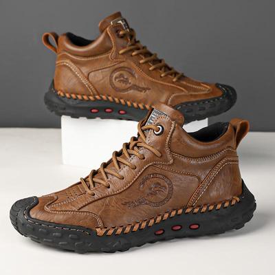 Hand-stitching Leather Men Boots Genuine Leather Casual Leather Shoes Men Ankle Boots