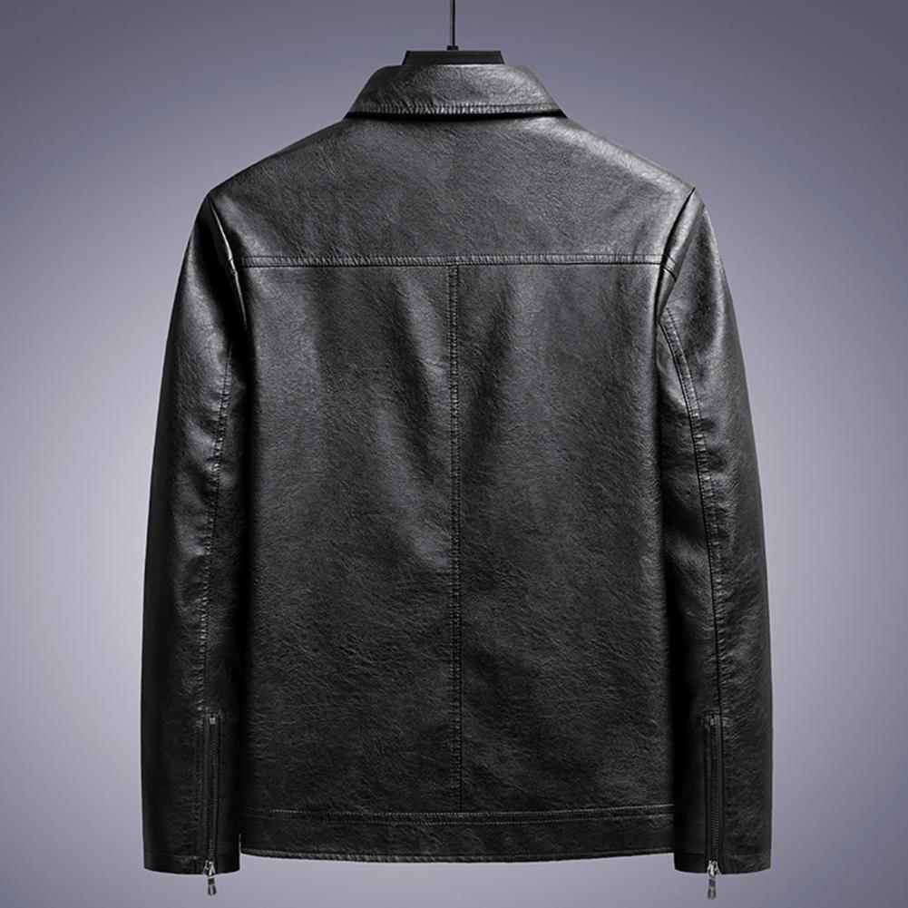 Pánská bunda s kapsami na zip Stylová pánská bunda z umělé kůže s klopou Vodotěsný Větruodolný kabát se zapínáním na zip pro muže