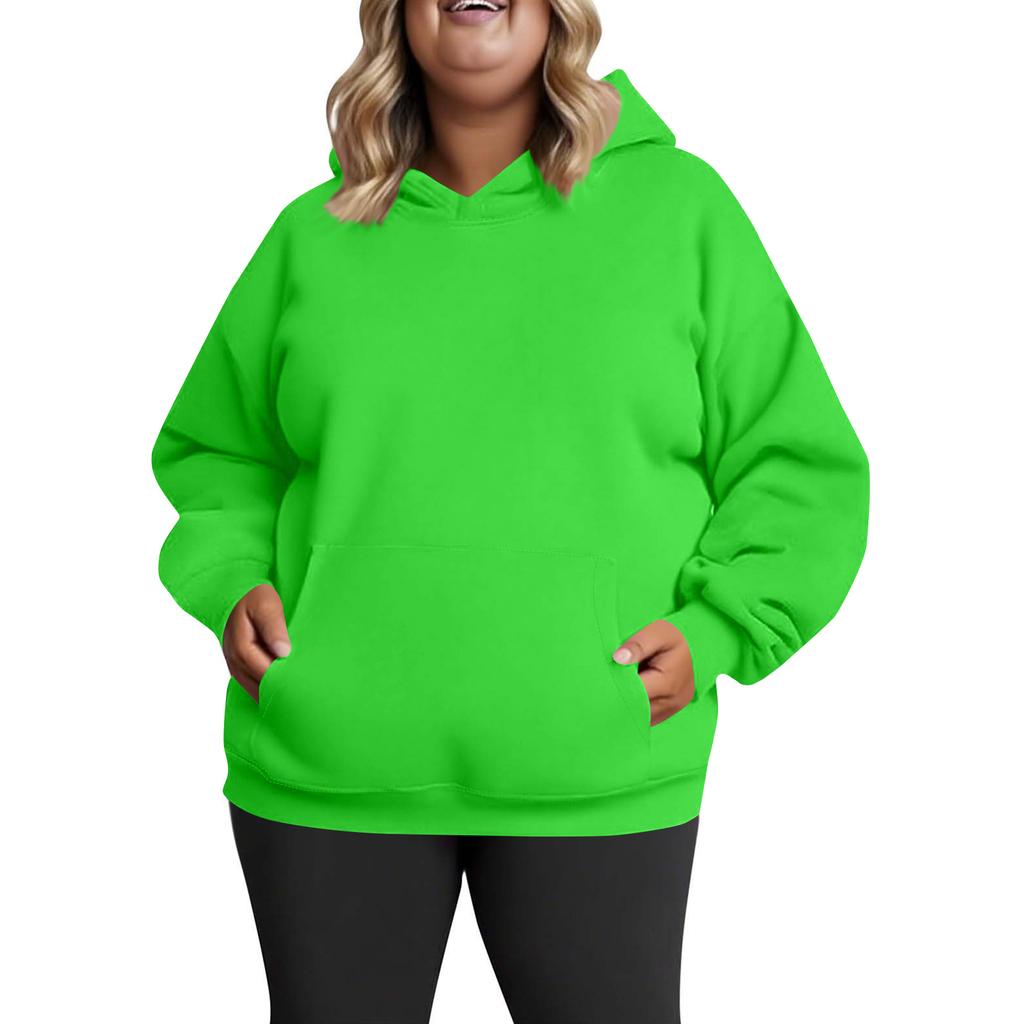 Women's Fashionable Casual Large-sized Long-sleeved Hooded Solid-color Sweatshirt