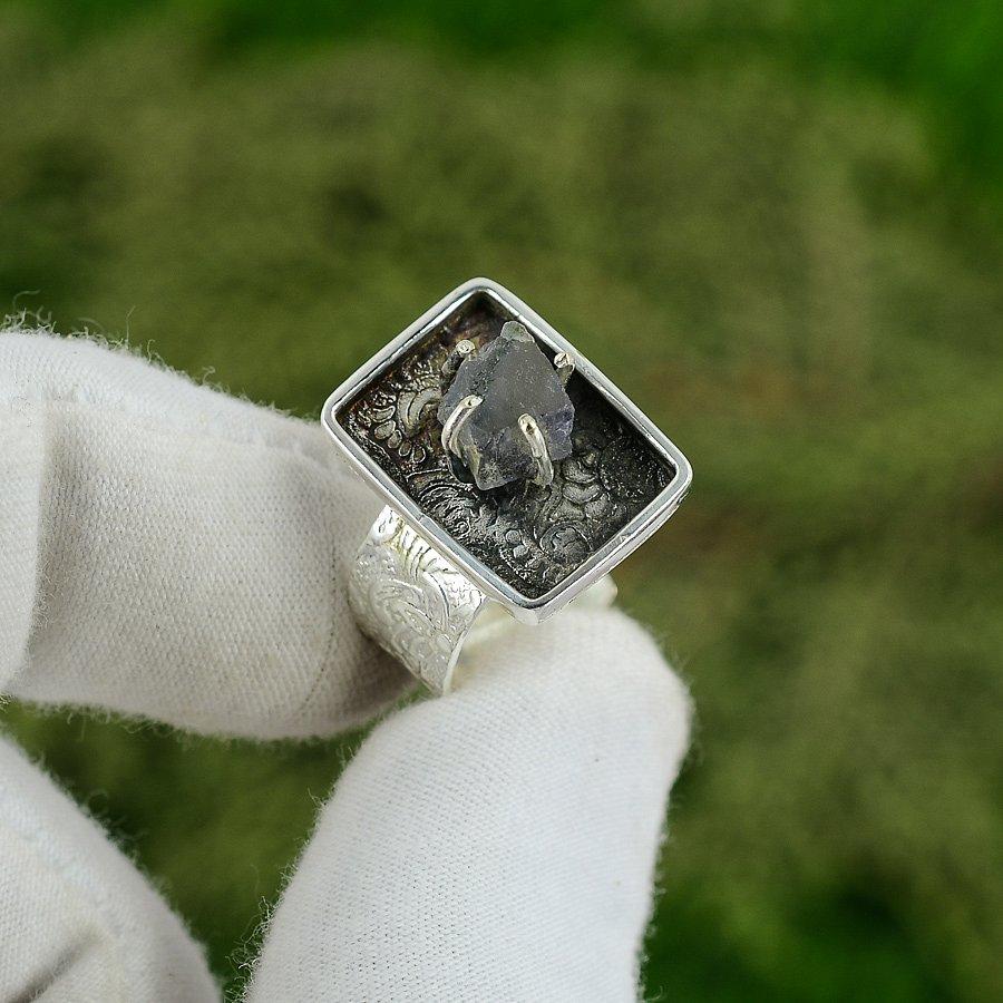 Natural Amethyst Rough Gemstone Solitaire Adjustable Ring 925 Silver For Women Adjustable