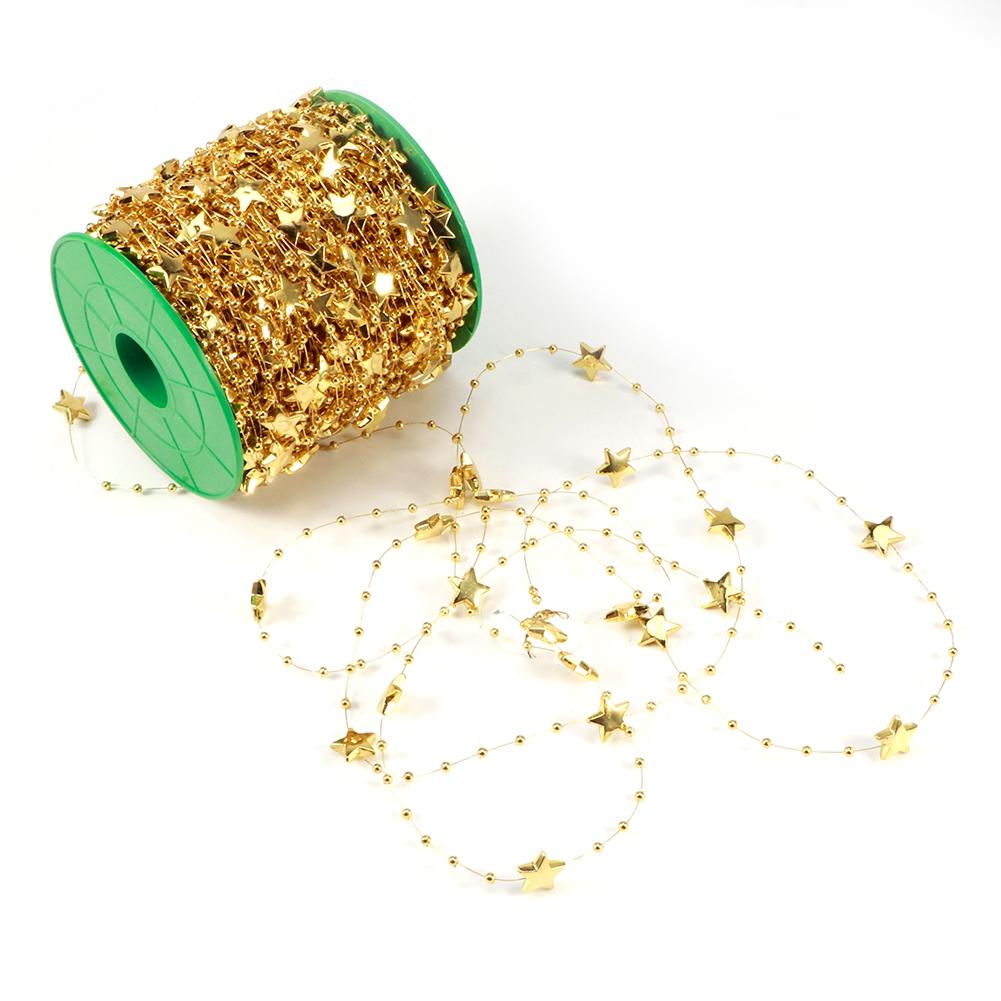DIY Star Faux Pearls Beads String Garland for Christmas Tree Wedding Party Bouquet Decoration(Gold