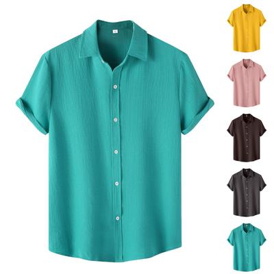 Men's Casual Textured Solid Color Short Sleeve Single Breasted Lapel Shirt