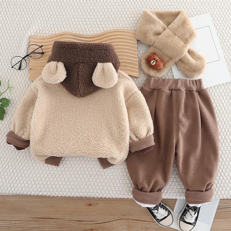 Mädchen Baby Kleider Set Jungen Winter Plüsch Set Baby Kinder Dicke Jacke Hose Zweiteiliges Set