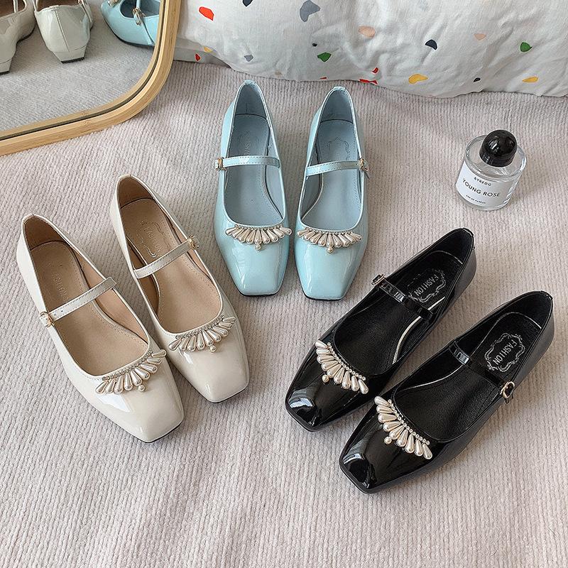 Niche light luxury 2025 summer retro square head pearl T-shaped buckle with low heel Mary Jane women's shoes temperament gentle single shoes