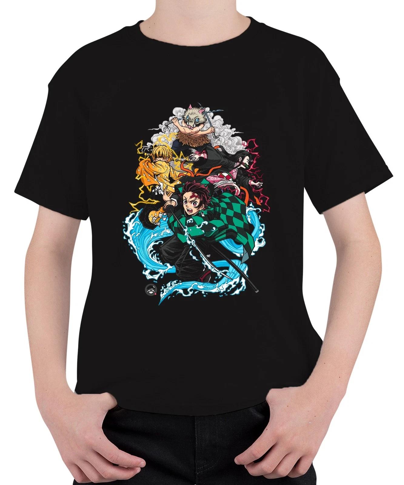 

Kimetsu no Yaiba Tanjiro Nezuko Zenitsu Inosuke Anime Gift Unisex Kids T-S- S
