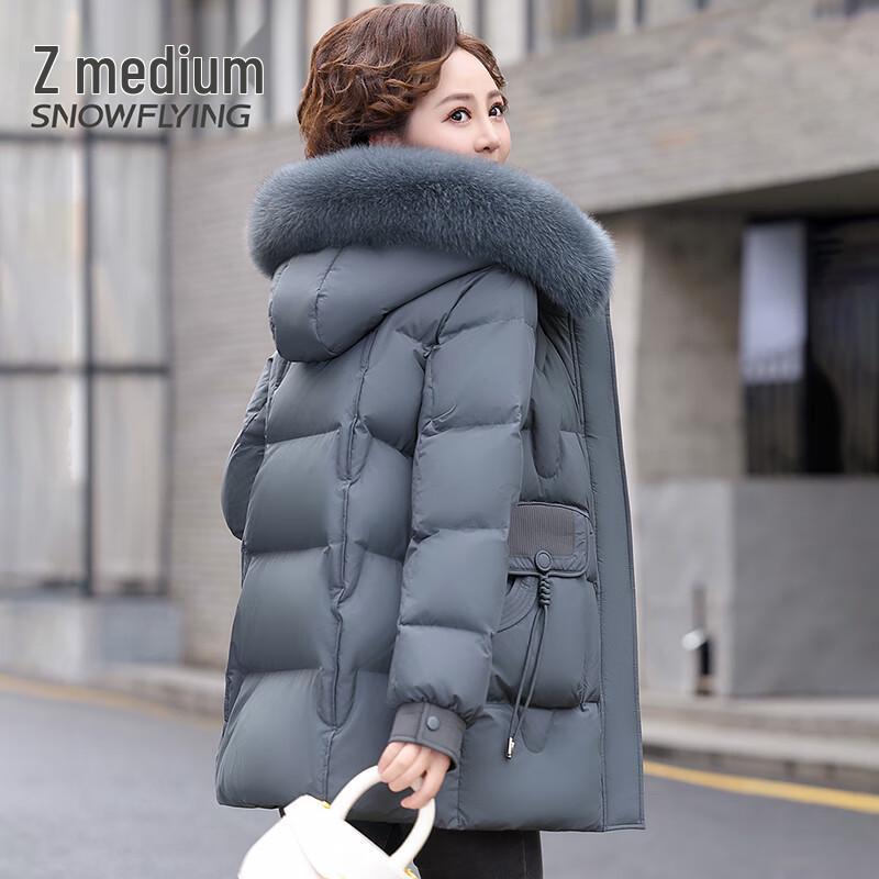 SNOWFLYING Women's Hooded Duck Down Jacket with Fox Fur Collar