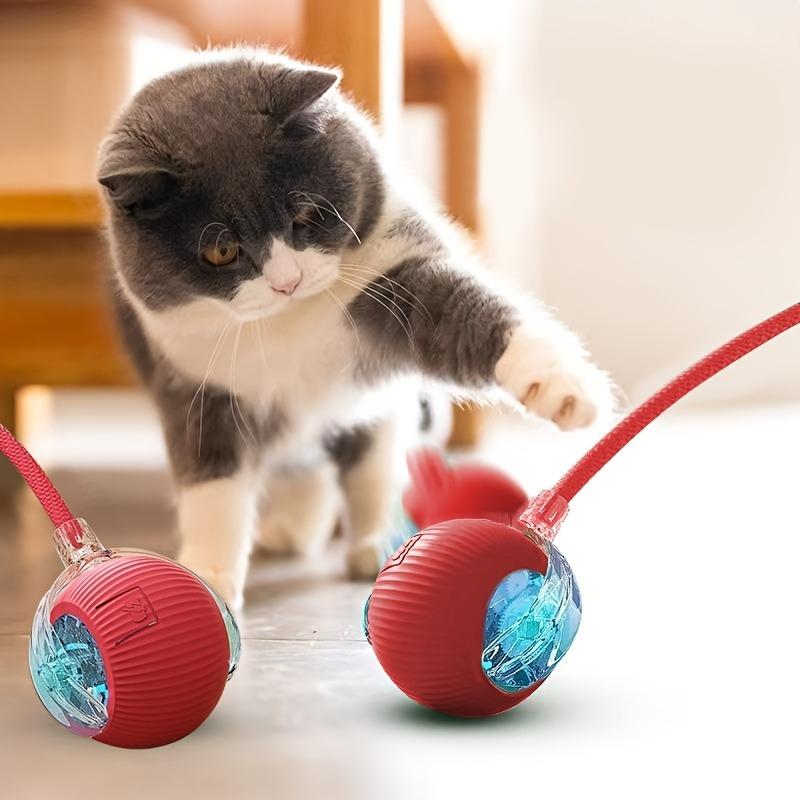 Automatic Rolling Cat Ball Toy with LED Light & Tail Rope, Interactive Play for Pets