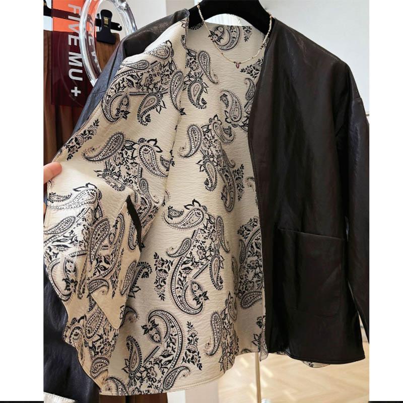 Leather Jacket for Women Winter Reversible Printed Thickened Oversized Windbreaker Loose Casual Coat Top