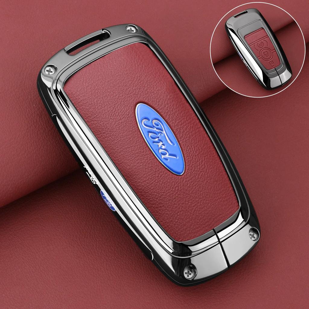 Car Sticker 2026 Ford 2025 Hot Leather Car Key Case Protector Cover for Ford Fusion Mustang Explorer F150 F250 F350 EcoSport Edg