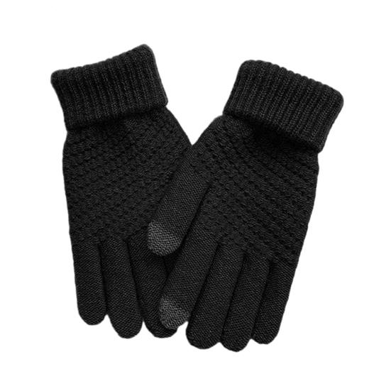 

Knitted Touch Screen Gloves Solid Color Stretchy Warm Gloves with Ribbed Cuffs Unisex Thickened Winter Knit Gloves for Texting Commuting Shopping