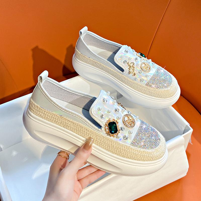 Women's Beaded Sports Shoes Luxury Water Diamond Decoration Women's loafers Designer Platform Casual Shoes Zapatillas Mujer