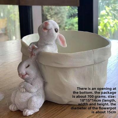 Resin Cartoon Rabbit Flower Pot Simulation Rabbit Plant Pot Creative Artificial Rabbit Statue Flowerpot for Garden Balcony Decor