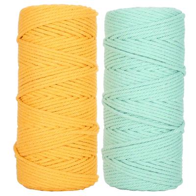 2Pcs 100 Meters Cotton Yarn Knitting Rope Braid Macrame Hand DIY Craft Green Yellow