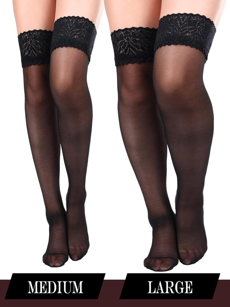 Yiran Sexy Lingerie Women's 4 Pairs Thigh High Stockings Lace Tights Silky Semi Sheer Lingerie For Summer Halloween Cosplay Cm