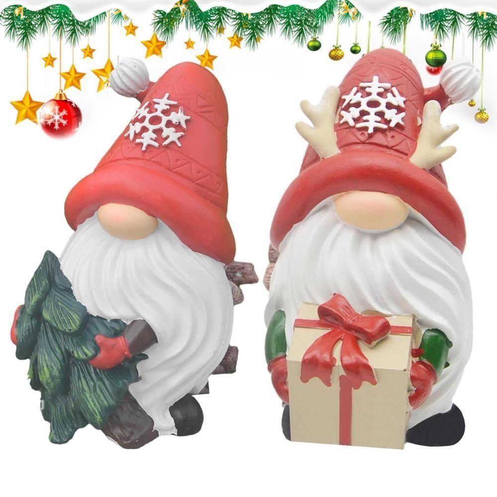 2Pcs/set Handmade Resin Gnomes Elf Cartoon Santa Claus Ornaments Christmas Elf Sculpture  Holiday