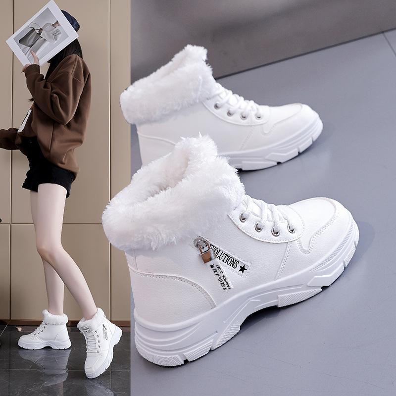 Women's high top large size soft sole fall and winter warm fur one snow boots padded lining non-slip hiking casual sports cotton boots