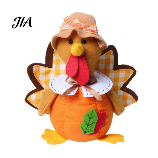 Pilgrim Couple Dolls Thanksgiving Plush Turkey Doll, Stuffed Animal Figurine, Autumn Rustic Country Style Decor Harvest Tabletop Decoration