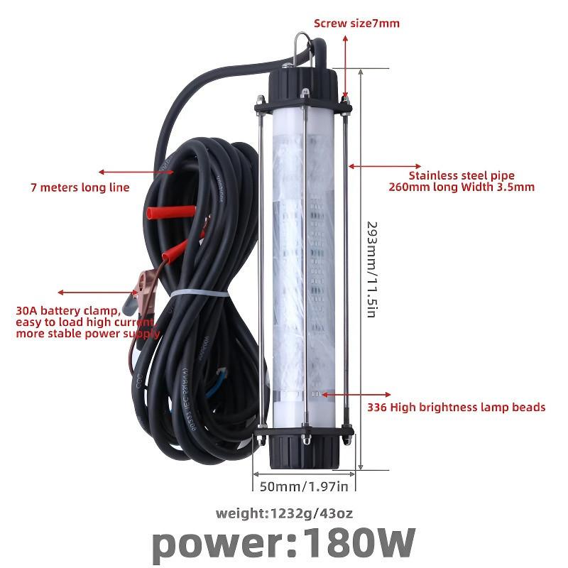 120W/180W High-Power LED Fish Lure Light Portable Underwater Fishing Light 12V Submersible Fishing Finder Accessories