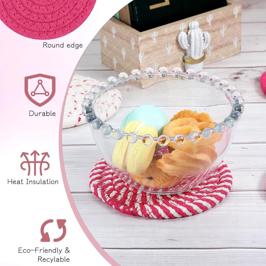 Pink Woven Coasters, 4.13in/10.5cm Round Pink Coaster for Desk Cute Coasters Set of 4 for Kitchen Dining Coffee Table Desk Accessories Aesthetic