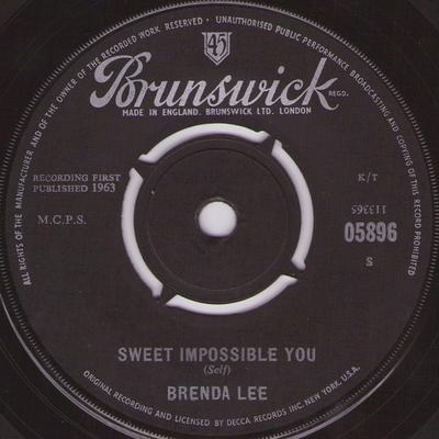 7inch Record BRENDA LEE - Sweet Impossible You 05896 Brunswick 1963 UK Rock Used
