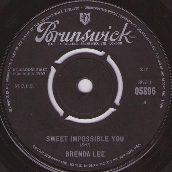

7inch Record BRENDA LEE - Sweet Impossible You 05896 Brunswick 1963 UK Rock Used