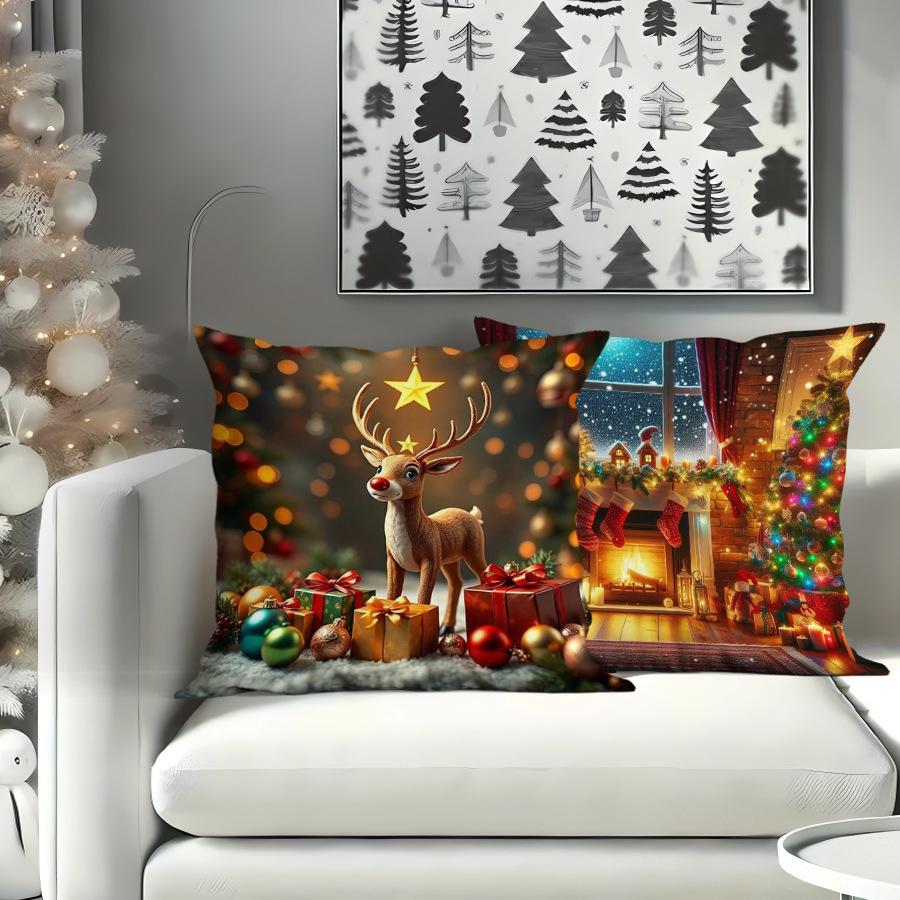 New Christmas Printed Cushion Cover Christmas Elk Home Sofa Decoration Cushion Cover Bedside Cushion