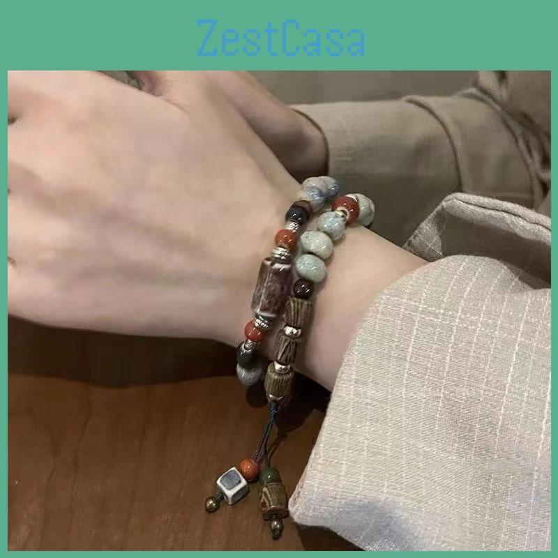 Beaded Jingdezhen Ceramic Bracelet Handcrafted Geometric Design For Men And Women