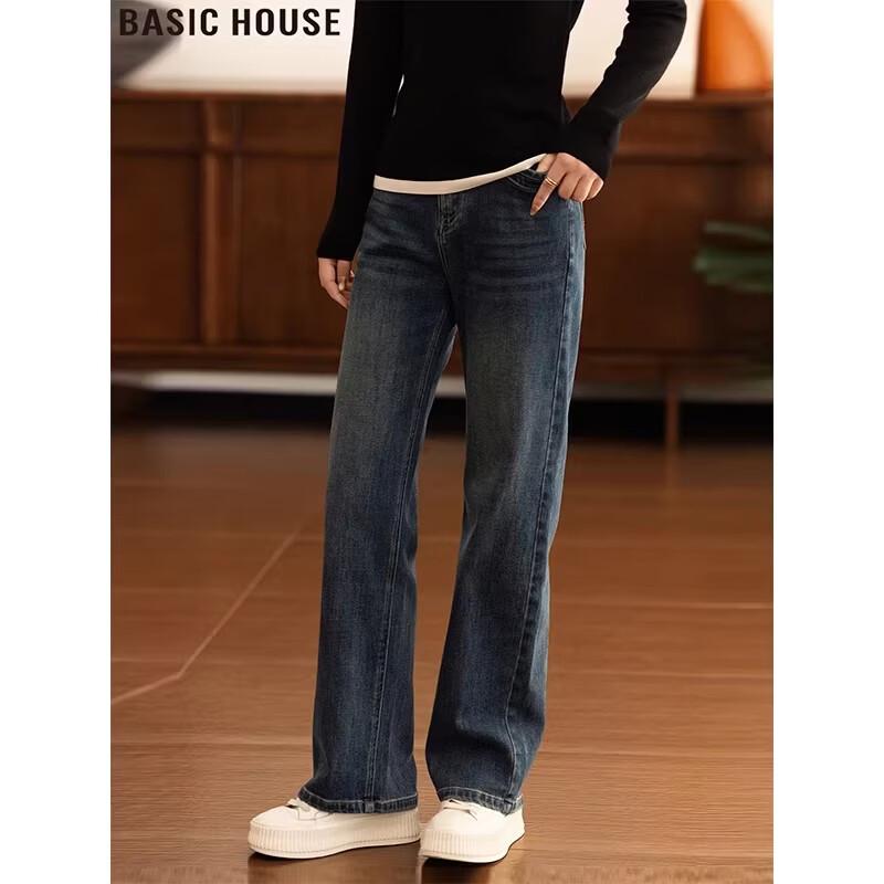 Basic House Women s High-Waist Straight Leg Jeans M