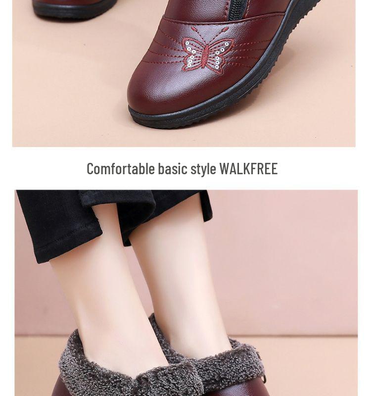Winter Non-Slip Velvet Flat Boots for Middle-Aged & Elderly Women - Warm, Waterproof, Low-Top Grandma Shoes