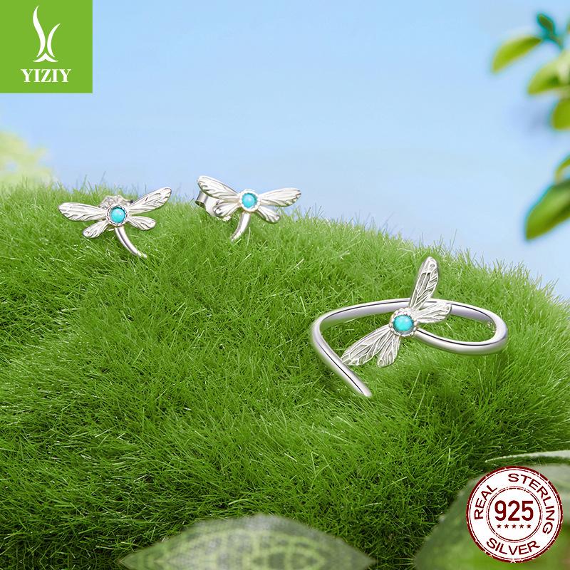 S925 Sterling Silver Fresh Turquoise Dragonfly Jewelry Set Women'S Niche Design Light Luxury
