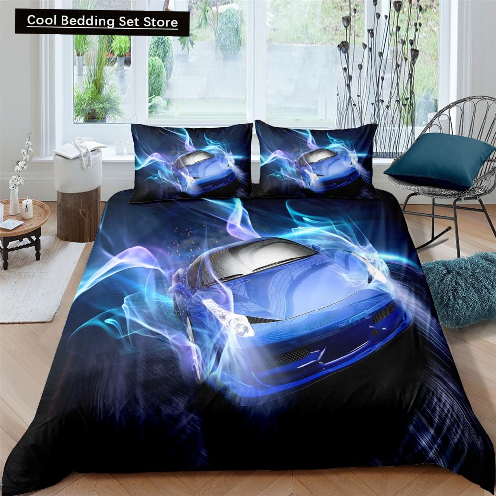 3D Car King Queen Duvet Cover Vintage Lightweight Train Bedding Set for Teens Adult Racing Supercar 2/3pcs Polyester Quilt Cover