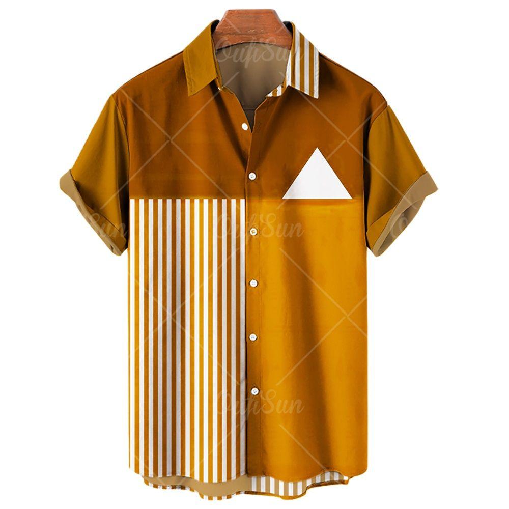 Mode Herren Gestreifte Ein-Knopf-Hemden Streetwear Kurzarm Lockeres Oberteil 3D Digital Bedruckte Bluse Übergröße 5XL