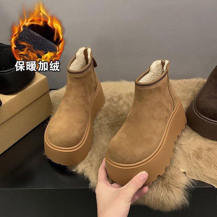 

Frosted velvet muffin thick-soled Martin boots, small height-increasing velvet chimney short boots 40