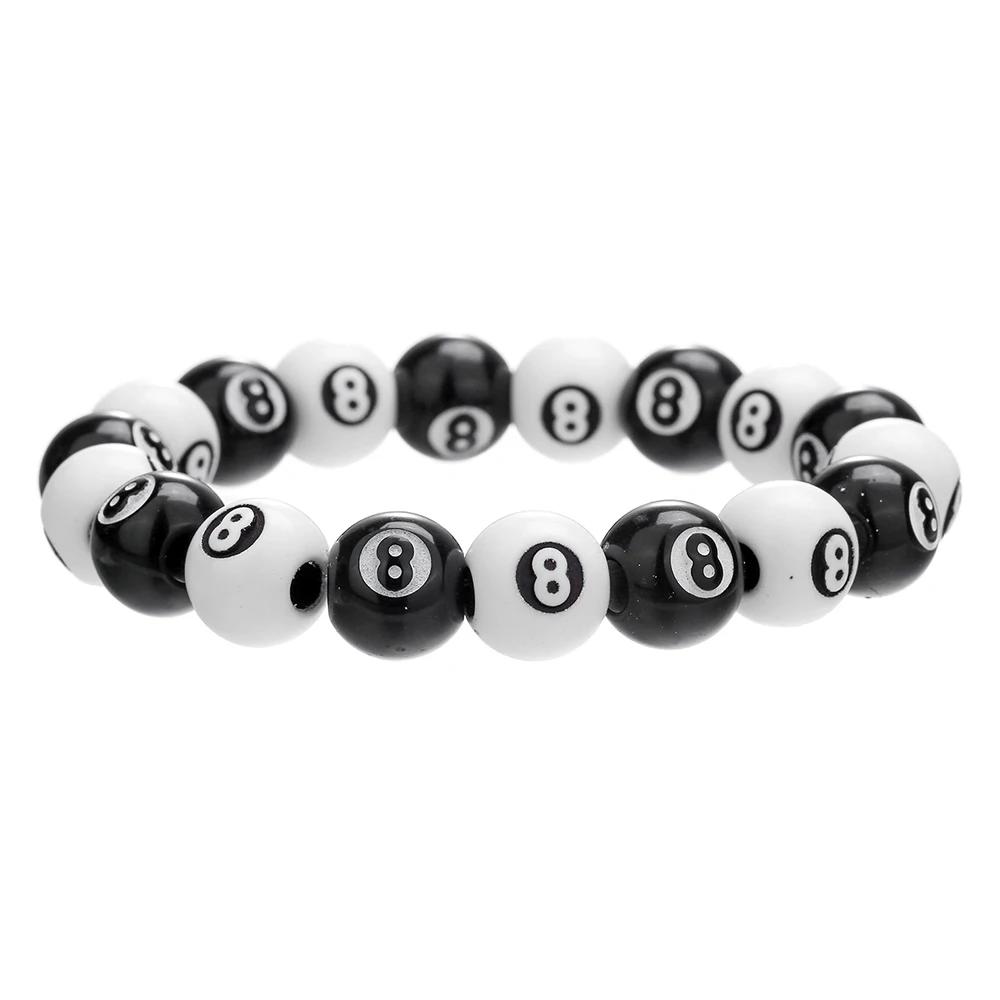 Hot- Creative Billiards Black 8 Bead Bracelet Billiards Figure Eight Elastic Bracelet Accessory Couple Bracelet Jewelry