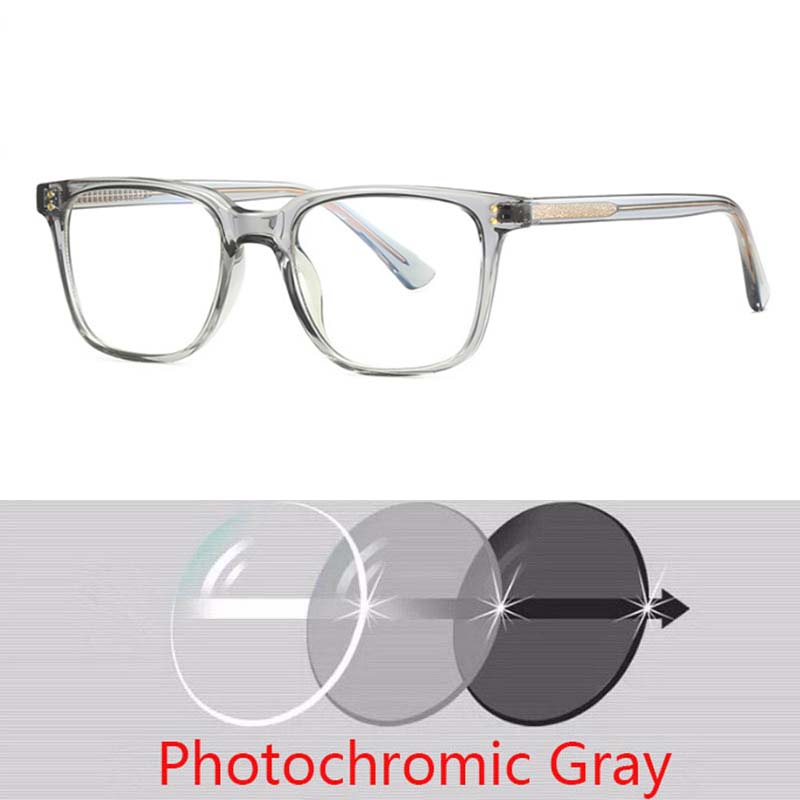 Square Rivets Photochromic Glasses Men Women Myopia Eyeglasses Students Short Sight Eyewear 0 -0.5 -1 -1.25 -1.5 -2.0 To -6