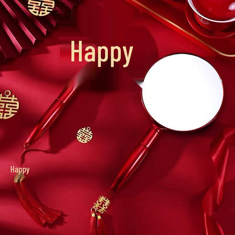 European-Style Bridal Vanity Mirrors - Red Pair for Wedding Dowry Dowry Mirror [Gift Box for 1 Set]