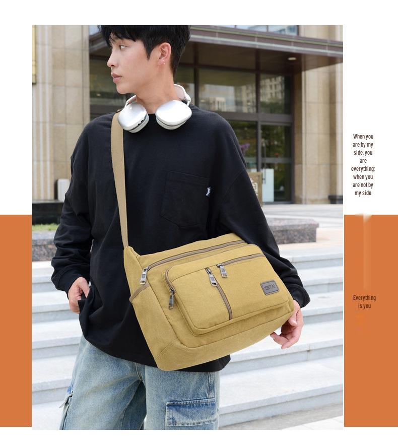 Męska płócienna torba crossbody - Wielowarstwowa, o dużej pojemności, wszechstronna, codzienna biznesowa i sportowa torba na ramię.