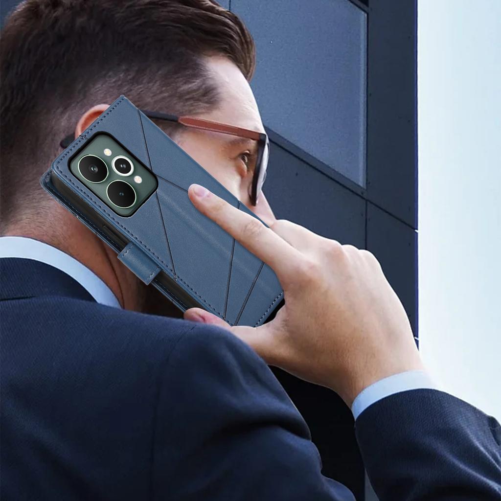 For Realme 15 Pro 5G/15 5G Phone Case Line Imprint Leather Wallet Cover with Wrist Strap