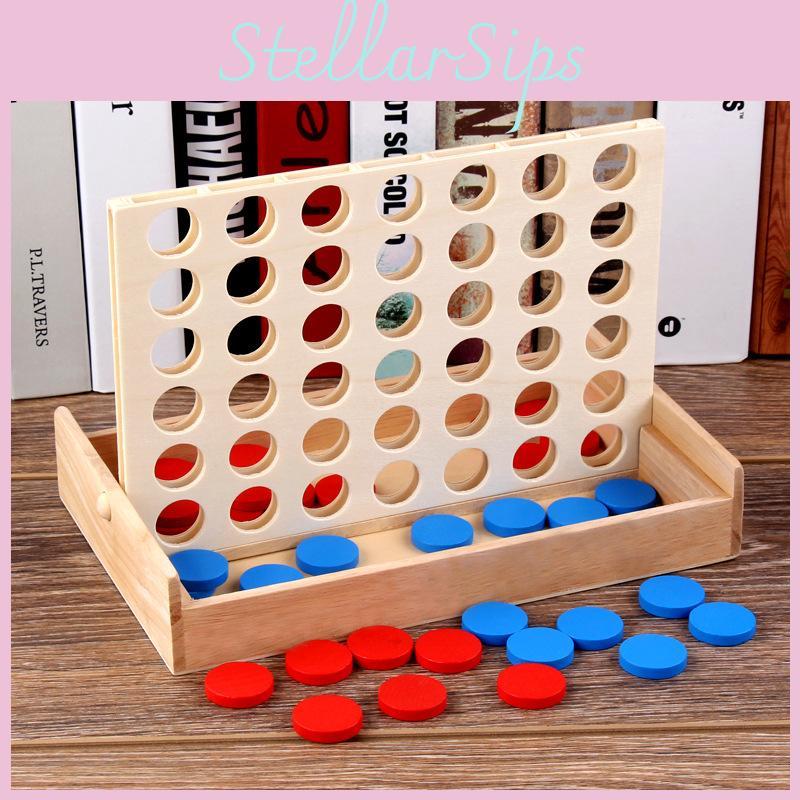 Wooden 4 Chess Connected Line Game Board Children Puzzle Toy For Family Fun
