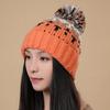 Pompoms Contrast Color Winter Hat Knitted Slouch Skull Hat Adjustable for Outdoor Activity Everyday Use Head Accessory