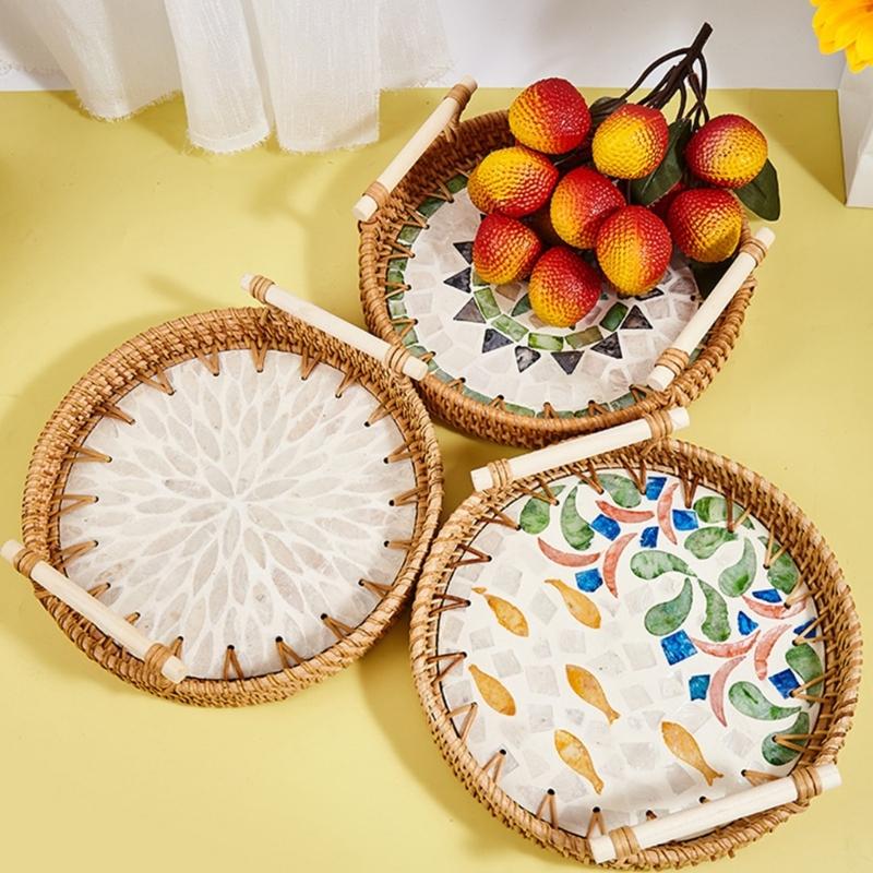 Natural Materials Handwoven Tray User Friendly Retro Design for Kitchens Storage Snacks Basket and Home Decors Durable