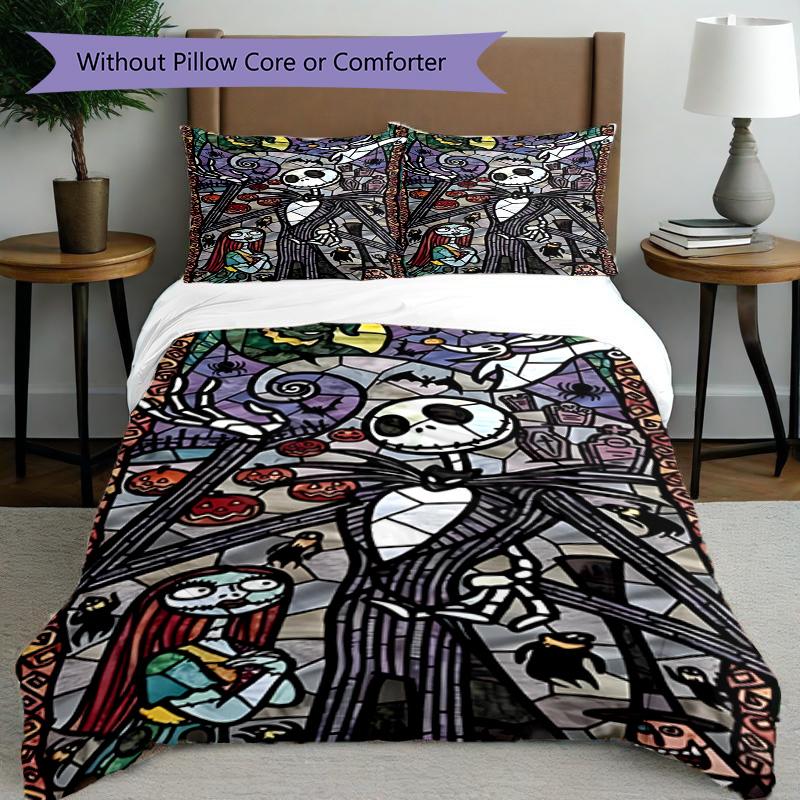 3pcs Duvet Cover Set (1*Duvet Cover + 2*Pillowcase, Without Core), The Nightmare Before Christmas Print Bedding Set, Bedroom Decor, All‑Season, Birthd
