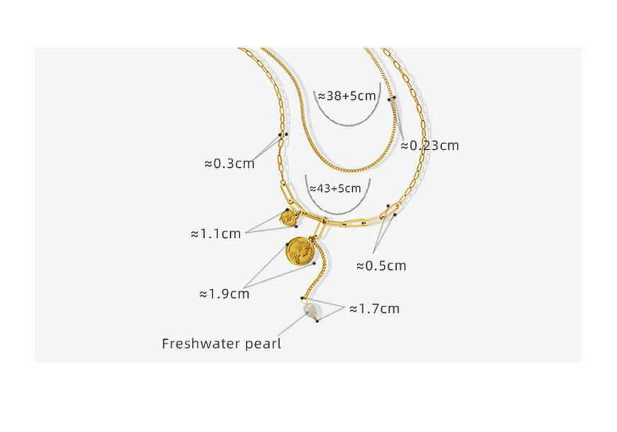 Retro Double-Layer Portrait Pendant Necklace, 18K Gold-Plated Titanium Steel, European & American Design, Clavicle Chain