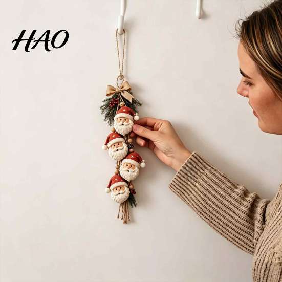 Indoor Hanging Holiday Decorations Santa Claus Ornament, 2D Flat Christmas Tree Decoration, Rustic Wood Handmade Wooden Gift Wall Sign with