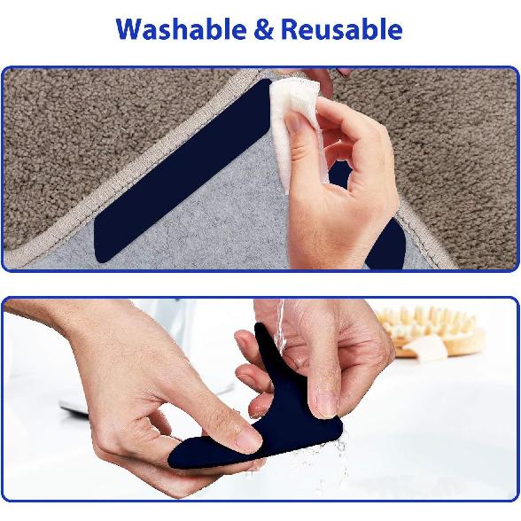 16 Pcs Rug Tape, Dual Sided Washable Removable Prevent Curling Rug Corner Holder, Keep Rug In Place Non Slip Adhesive Rug Stopper for Hardwood Floors