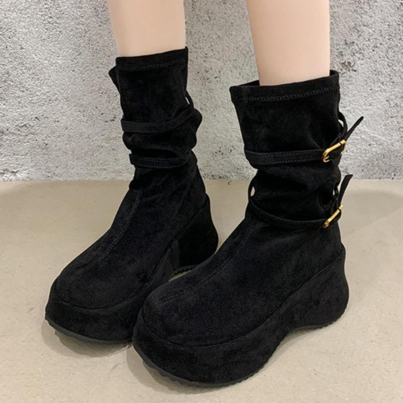 

Women s Platform Suede Mid Calf Boots 2025 Winter Fashion Shoes Designer Elegant New Long Boots Casual Cozy Zapatillas De Mujer 40